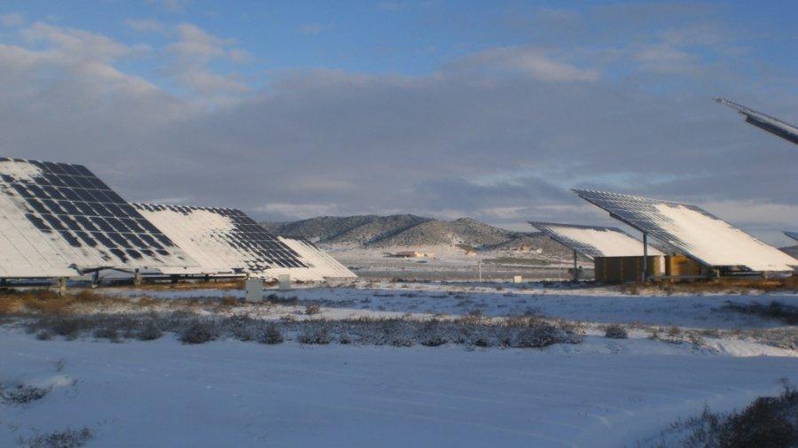 SunCarrier solar trackers covered with snow.