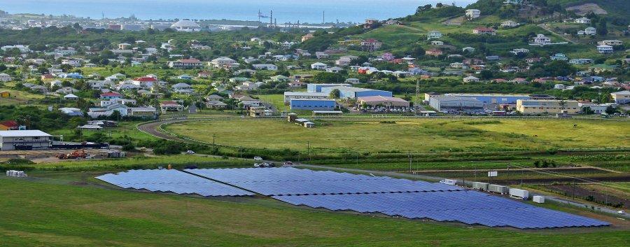 View on the sun2live solar power plant at the V.C. Bird International Airport Antigua.