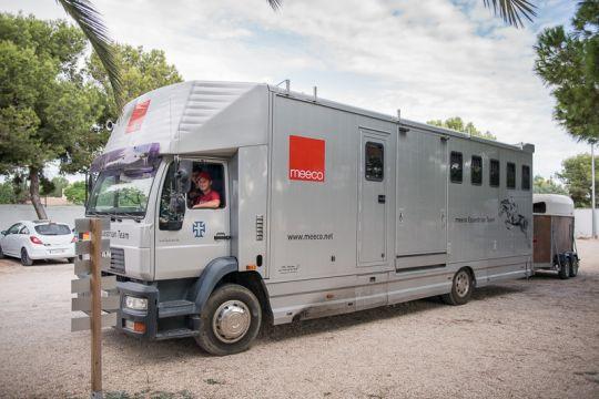 The branded trailer of The Petra Energy S.R.O Equestrian Team.