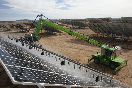 Solar panels cleaned by a special machine.